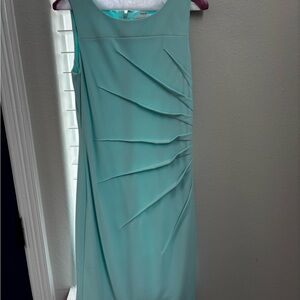 Calvin Klein Sleeveless Aqua Midi Dress with Draped Pleats